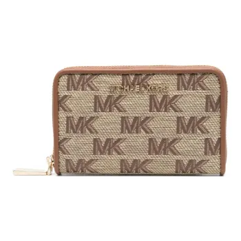MICHAEL KORS Fabric With Calfskin Wallet Women's Beige/Ebony