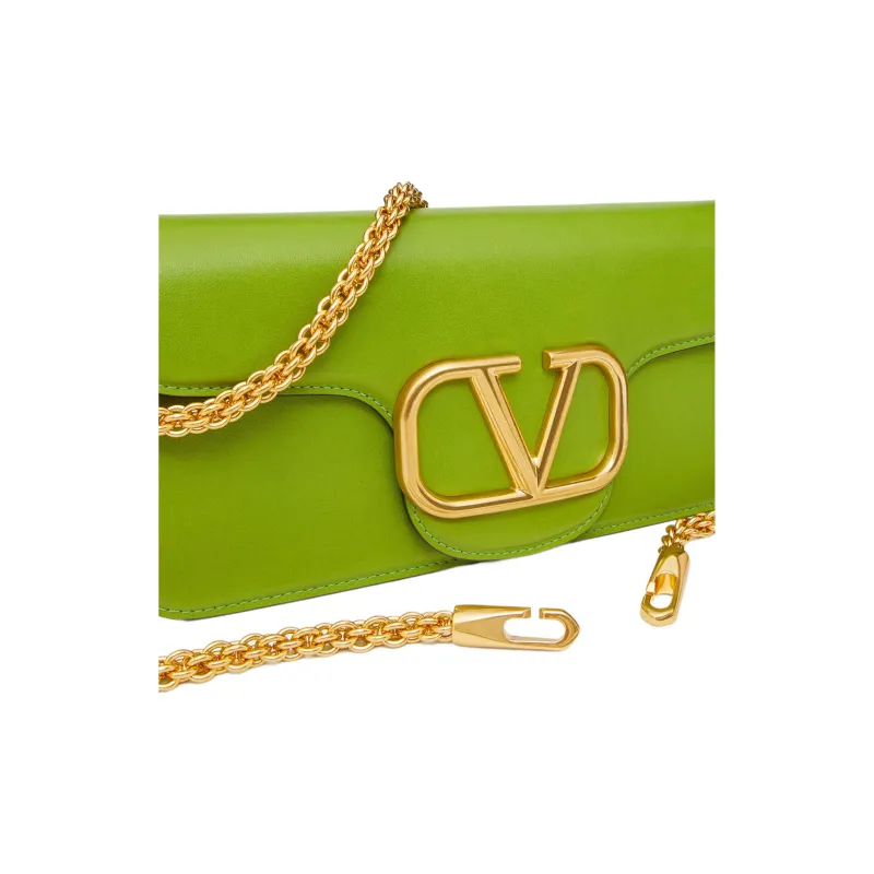 Valentino Locò Calfskin Baguette Bag Shoulder Bag Crossbody Bag Handbag Regular Women's Mustard Green Color-5