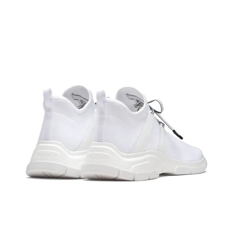 PRADA Knit Fabric Sneakers 'White Black'-2