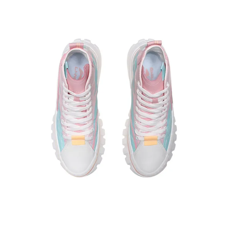 LiNing Wave Casual Shoes Women's High Top Pink Blue-3
