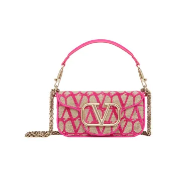 Valentino Locò Calfskin Shoulder Bag, Crossbody Bag, Handbag Mini Women's Beige/Pink