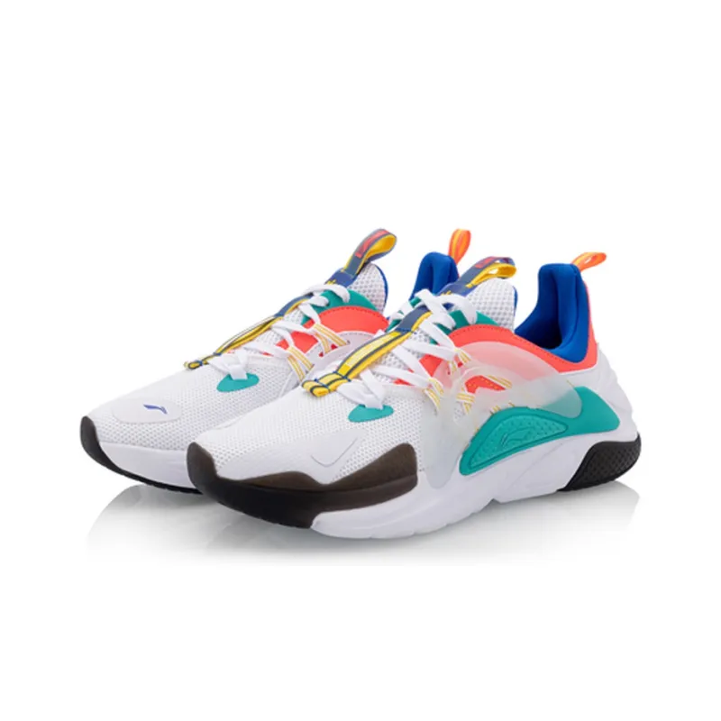 LiNing Spark Anti Slip Wear Resistant Low Top Sports Casual Shoes Women's White Orange Blue-2