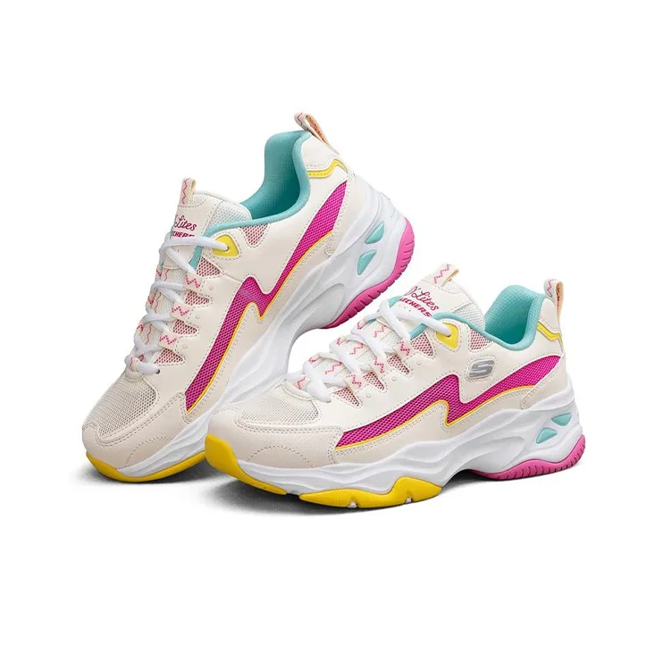 Skechers D'LITES 4.0 Cushioning Anti Slip Wear Resistant Breathability Low Top Casual Shoes Women's Pink White Yellow-2