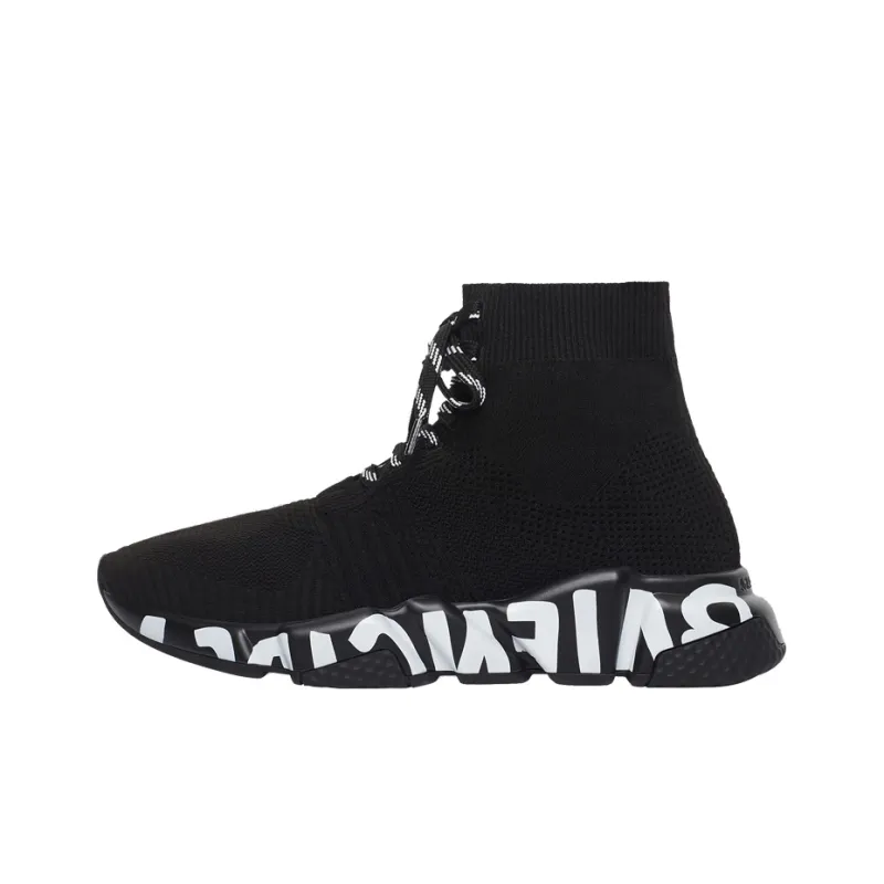Balenciaga Speed Lace Up Graffiti Black White Women's-0