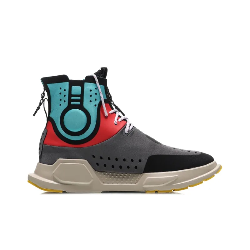 LiNing Reburn Anti Slip Wear Resistant High Top Casual Shoes Unisex Iron Asphalt Gray-1