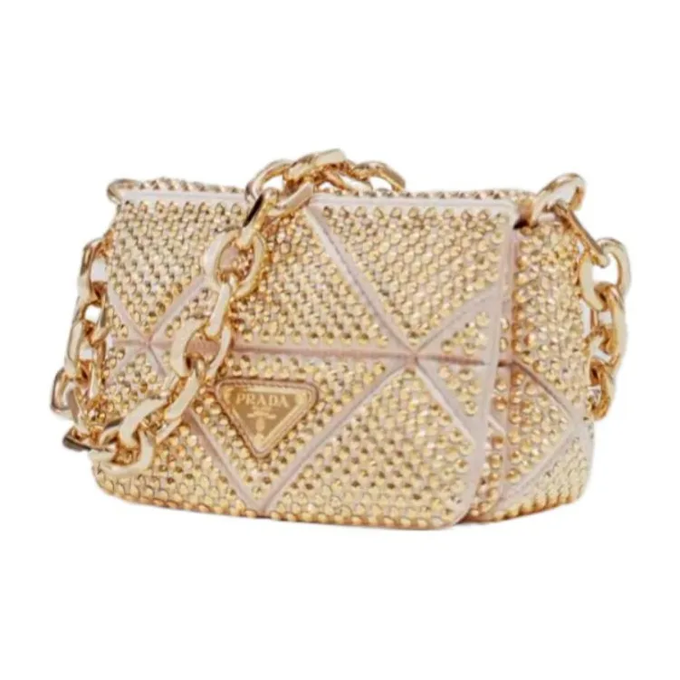 PRADA Satin Crossbody Bag Shoulder Bag Women's Gold-2