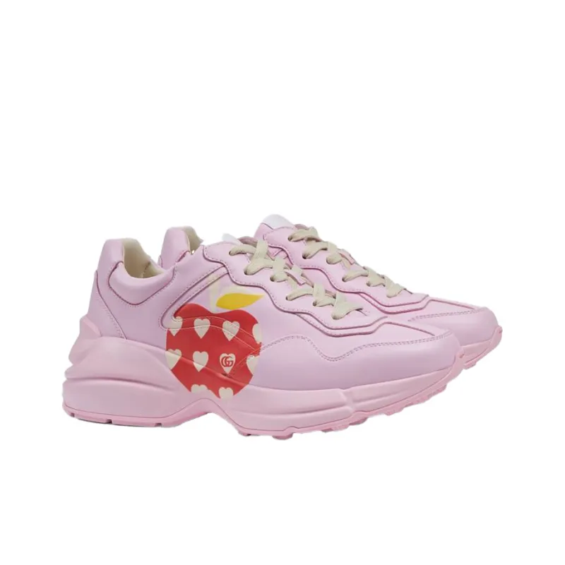 GUCCI Rhyton Heart Apple Pattern Low Top Casual Shoes Women's Pink-1