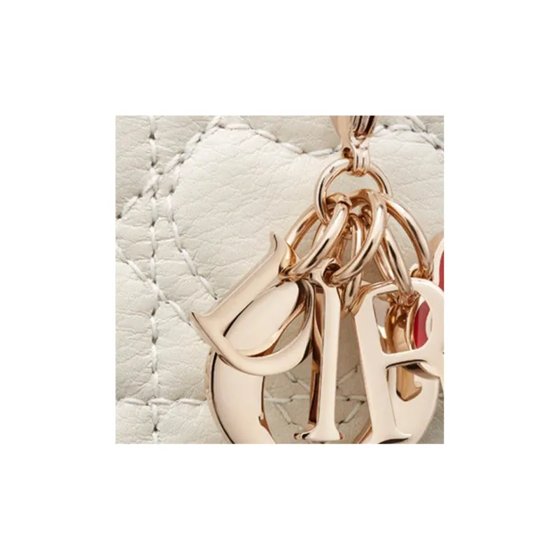 DIOR Lady Dior Sheepskin One Shoulder Crossbody Cell Phone Pouch Women's White-5