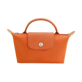 LONGCHAMP Le Pliage Green Recycled Canvas With Leather Trim Canvas Bag Dumpling Bag Handbags Women's Orange
