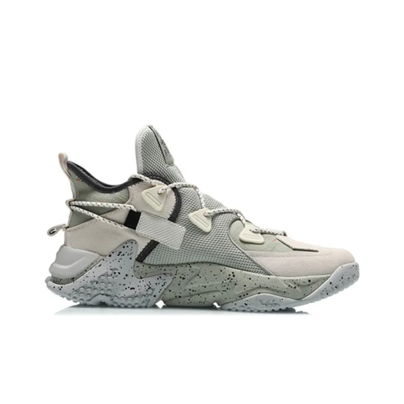 LiNing CF Camel Bell Cushioning Anti-Slip And Wear-Resistant Mid-Top Sports Casual Shoes Men's Gray-1