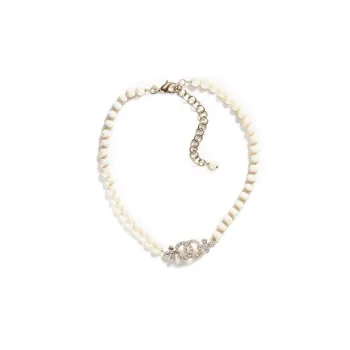 CHANEL CC Metal Necklaces Women's White