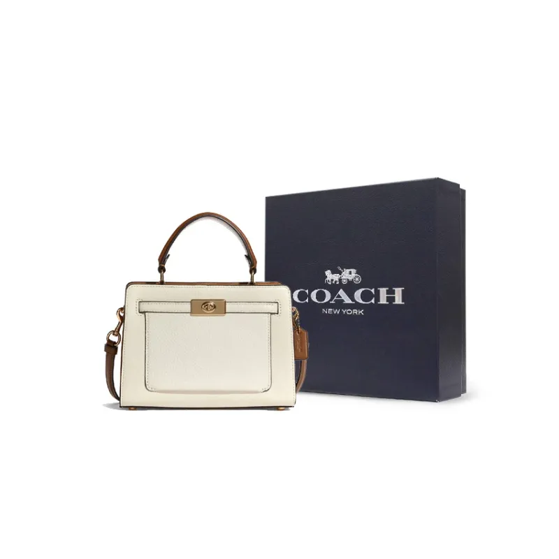COACH Lane Smooth Pebbled Leather Handbag Shoulder Bag Crossbody Bag Medium Size Women's Chalk White & Copper-7