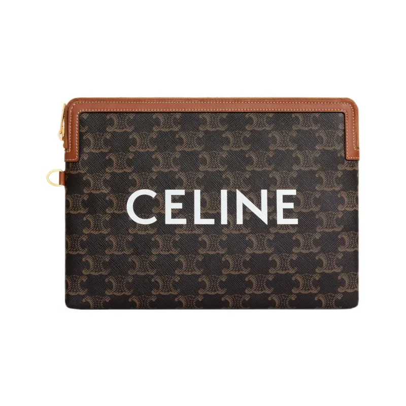 CELINE Wool Clutch Women's Yellow Brown-1