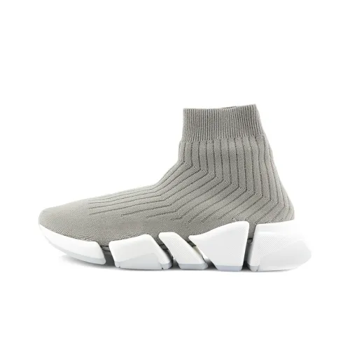 Balenciaga Speed Trainer Rib-Knit Light Gray Women's