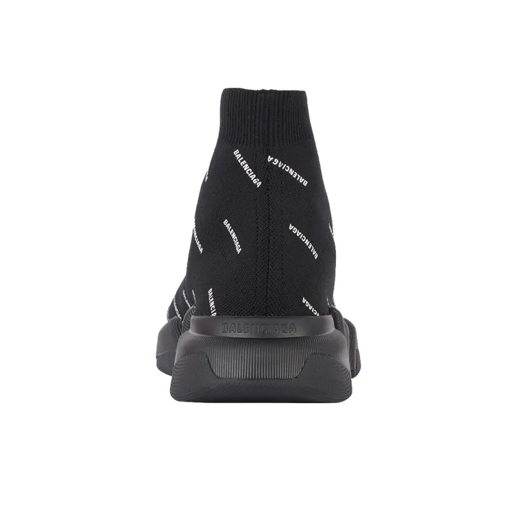 Balenciaga Speed 2.0 Sneakers 'Black Knit With White Allover Logo'-3