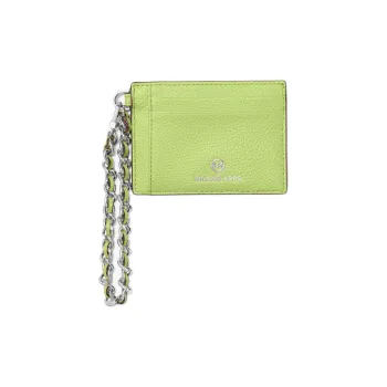 MICHAEL KORS Litchi Grain Leather Card Holder Trumpets Women's Lime