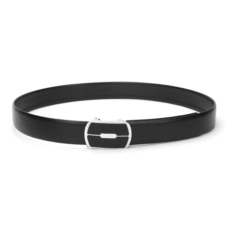 ELLE HOMME Automatic Buckle Belt Top Grain Cow Leather, Black With Metal Buckle, Width 3.7cm Men's-3