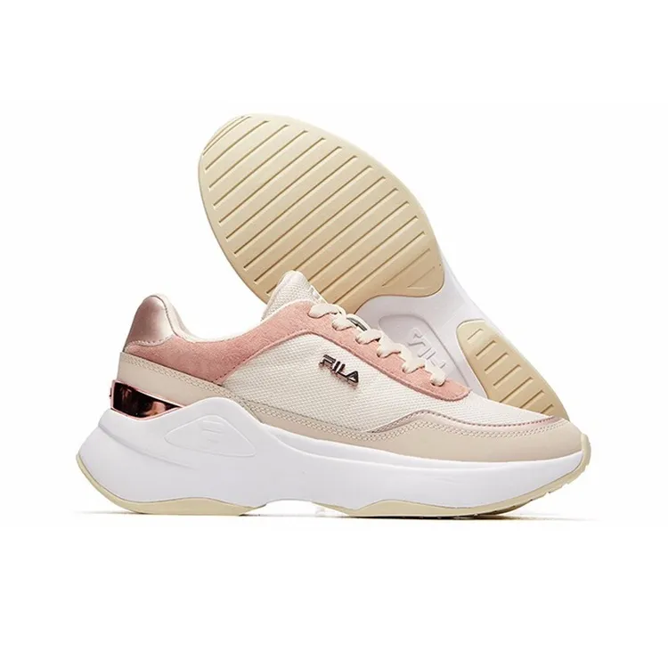 FILA Cushioned Wear Resistant Height Increasing Low Top Casual Shoes Women's Nude Pink-5