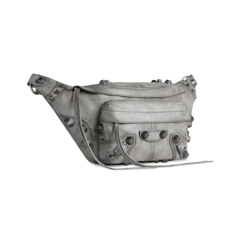 Balenciaga Le Cagole Fine-Grained Lambskin Fanny Pack Medium Size Men's Gray-1