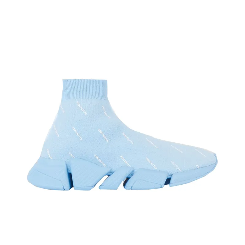 Balenciaga All Over Logo Speed 2.0 Light Blue Women's-1