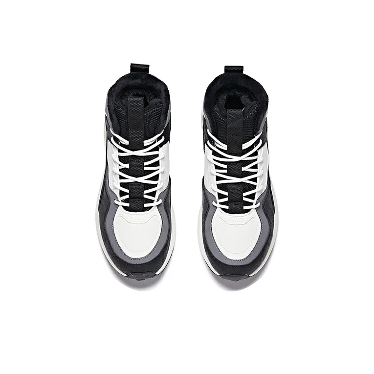 Anta Life Collection Cushioned Anti Slip And Wear Resistant Warm High Top Casual Shoes Men's Black White-2