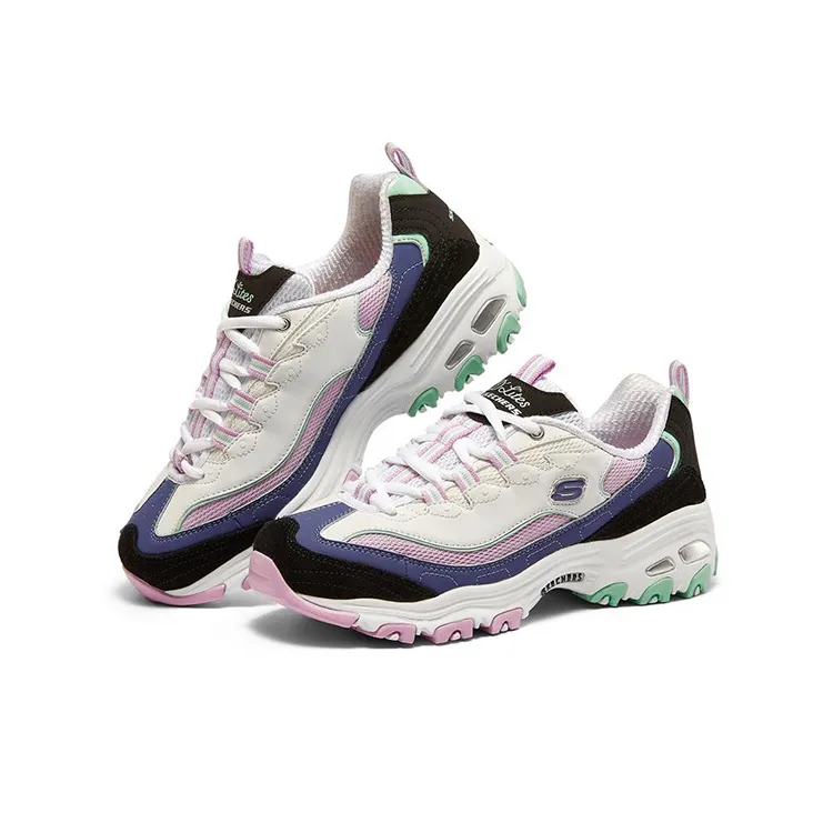 Skechers D'LITES 1.0 Cushioning Anti-Slip Wear-Resistant Breathability Low-Top Casual Shoes Women's White Black Purple-2