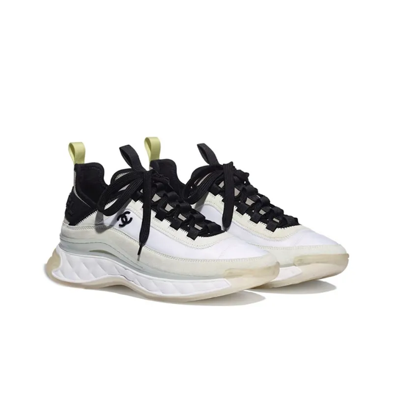 CHANEL Women's Velvet Calfskin & Mixed Fibers Sneaker 'White Yellow' Women's-1