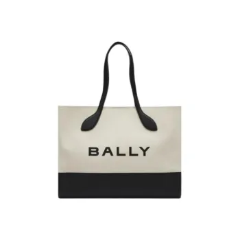 BALLY Fabric Tote Bag Shopping Bag Handbag Shoulder Bag Women's White & Black