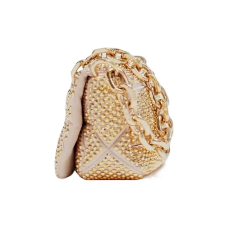PRADA Satin Crossbody Bag Shoulder Bag Women's Gold-3
