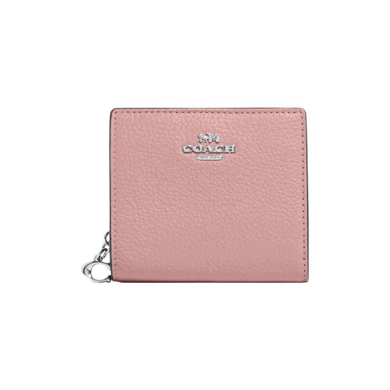 COACH Snap Wallet Pebbled Leather Card Holder Wallet Women's Nude Pink-0