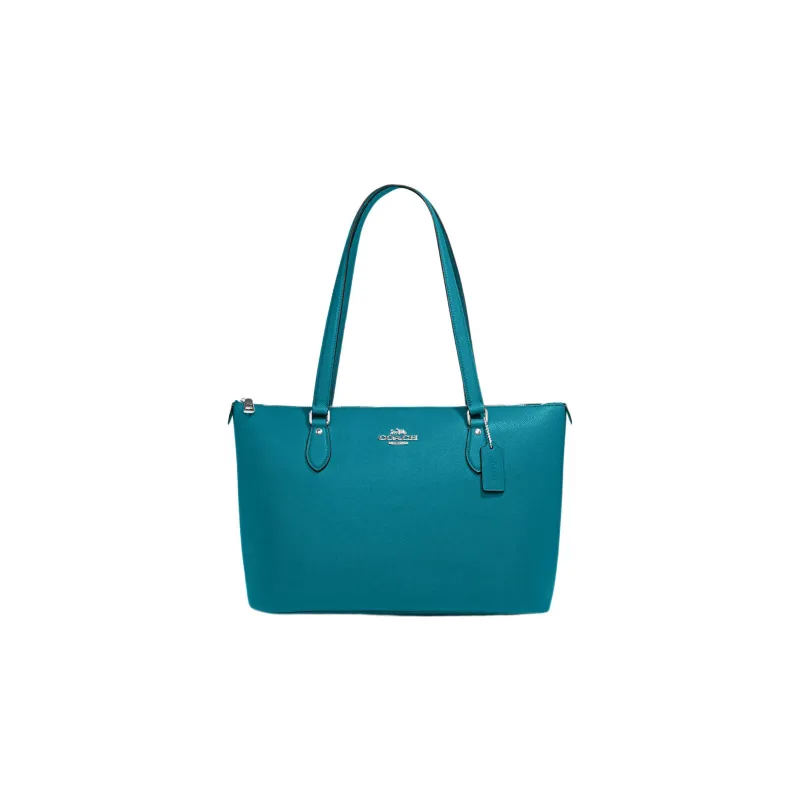 COACH Gallery Cross-Stitch Leather Tote Bag Shopping Bag Shoulder Bag Handbag Large Size Women's Azure Blue-0