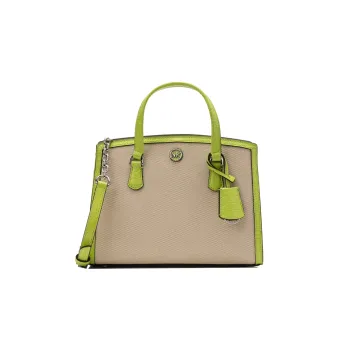 MICHAEL KORS Chantal Polyester Tote Bag, Shopping Bag, Shoulder Bag, Handbag Small Size Women's Light Umber/Lime