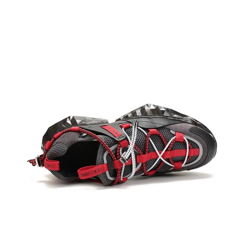 Jimmy Choo Diamond Trail Support Height Increase Low Top Casual Shoes Men's Black Red-4