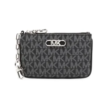MICHAEL KORS Calfskin Card Holder Wallet Women's Black/Silver