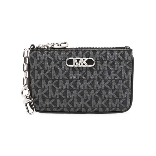 MICHAEL KORS Calfskin Card Holder Wallet Women's Black/Silver