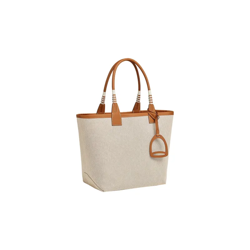 HERMES Steeple Canvas With Swift Calfskin Handbag Regular Women's Beige/Gold-1