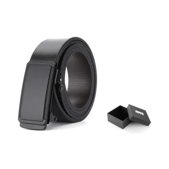 XXOFF Advanced Business Dark Metal Small Plaid No Tooth Automatic Buckle PU Leather Belts Men's