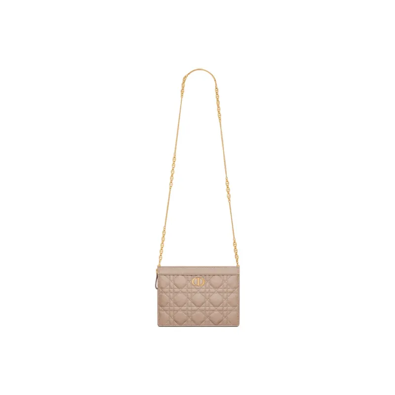 DIOR Wicker Pattern Quilting Calfskin One Shoulder Crossbody Chain Bag Clutch Women's Hazelnut Berry-1