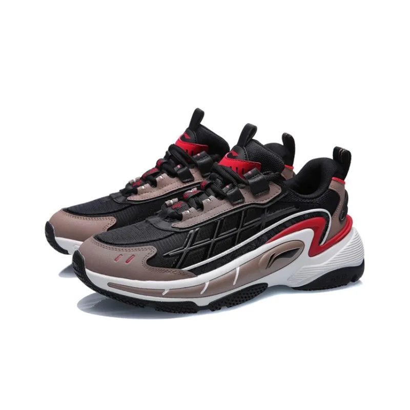 LiNing Nebula Cushioned Anti-Slip Wear-Resistant Breathable Lightweight Low-Top Sports Casual Shoes Black-brown-red-2