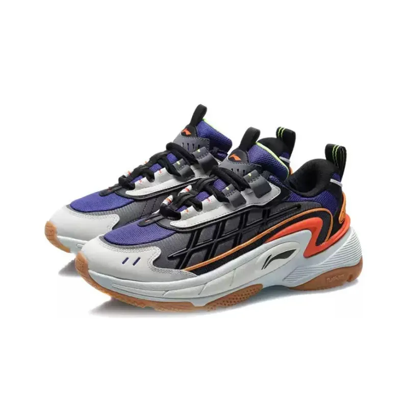 LiNing Nebula Cushioning Anti Slip And Wear Resistant Low Top Sports Casual Shoes Men's White Blue Orange-2