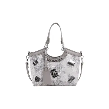 NOMK PU Tote Bag Small Square Bag Crossbody Bag One Shoulder Handbag Medium Size Women's Gray/Pink