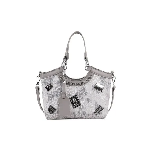 NOMK PU Tote Bag Small Square Bag Crossbody Bag One Shoulder Handbag Medium Size Women's Gray/Pink