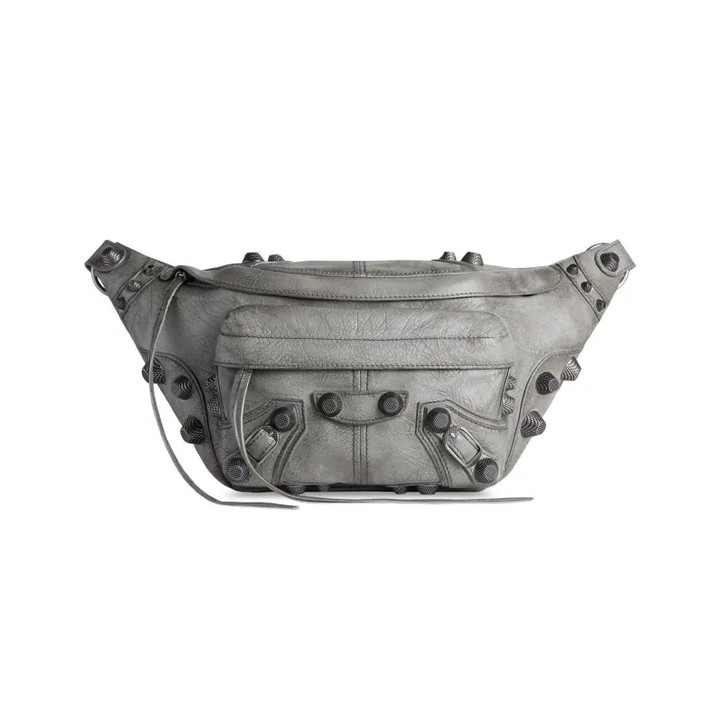 Balenciaga Le Cagole Fine-Grained Lambskin Fanny Pack Medium Size Men's Gray-0