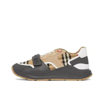 Burberry Ramsey Vintage Check Suede Leather Sneakers Grey Archive Beige