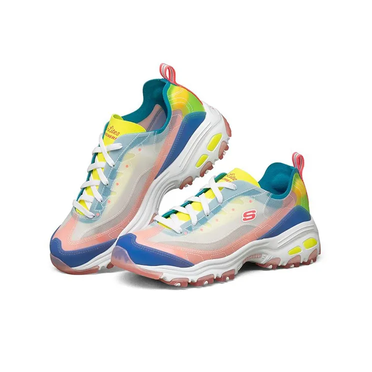 Skechers D'LITES 1.0 Cushioning Anti Slip Wear Resistant Breathability Low Top Casual Shoes Women's Pink Blue Yellow-2