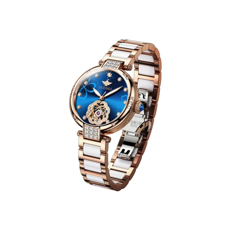 Oupinke AIR Born Collection Cut Out Mechanical Movement Stainless Steel Watchband Watch Women's Watch Pink Watch Dial-1
