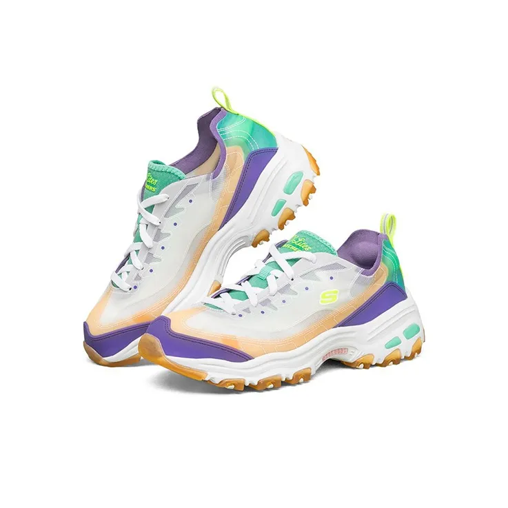 Skechers D'LITES 1.0 Cushioned Slip Resistant Abrasion Resistant Breathable Low Top Casual Shoes Women's Purple Green-2