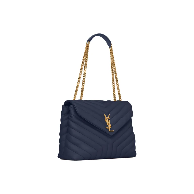 SAINT LAURENT LOULOU Quilting Calfskin Chain Bag Crossbody Bag Shoulder Bag Women's Ocean Blue-1