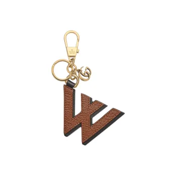 GUCCI Canvas With Leather Keychain Bag Accessory Women's Brown/Black