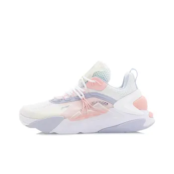 LiNing Fire Cushioning, Slip Resistant, And Abrasion Resistant Low Top Sports Casual Shoes Women's White Pink